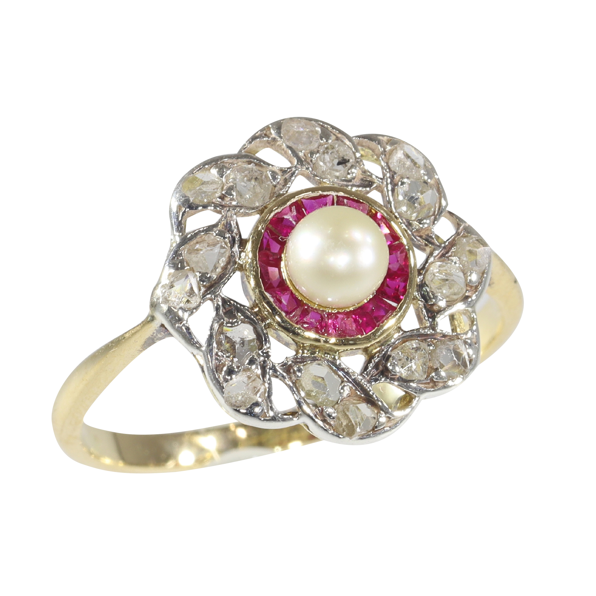 Vintage Art Deco diamond ruby and pearl ring